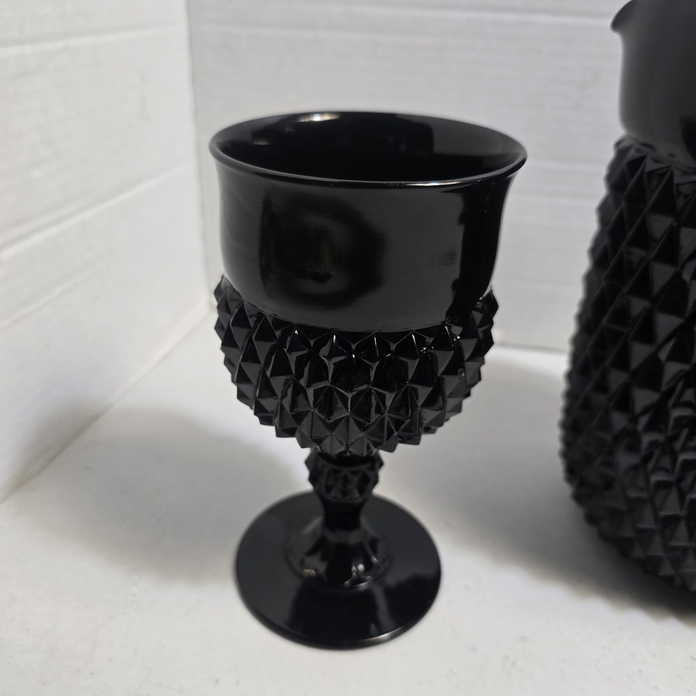 Indiana Tiara Amethyst Glass Diamond Pattern 64 Oz Pitcher & 2 Water Goblets - Picture 2 of 9